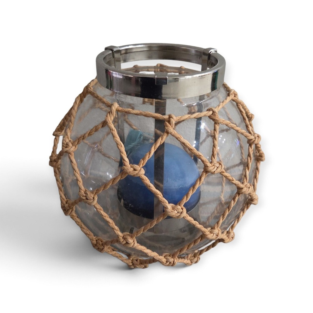 Bath & Body Works Nautical Rope Glass 3-Wick Candle Holder Globe Orb Coastal